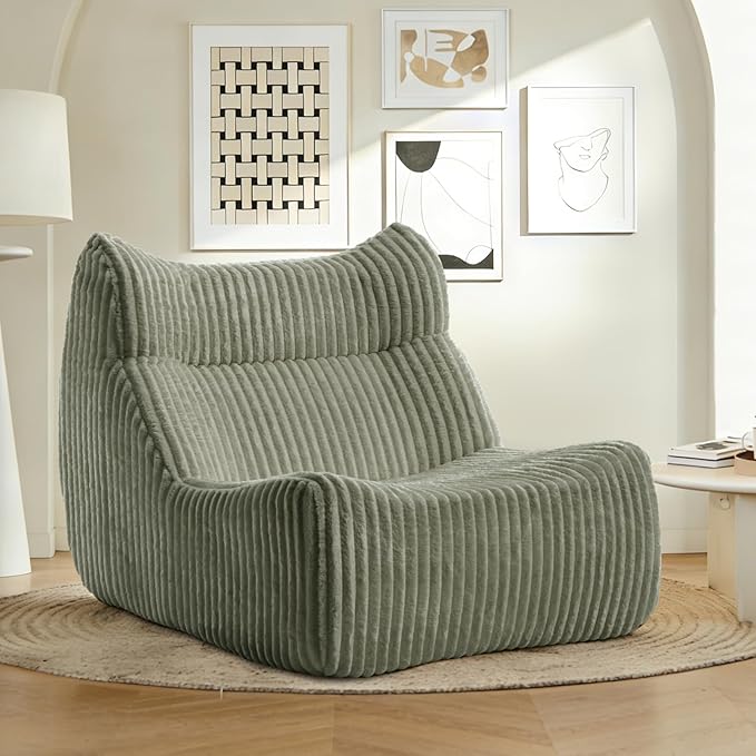 Big Bean Bag Chairs, Lazy Floor Sofa, Fireside Chair for Living Room, Bedroom, Office (Green, Single Seat)