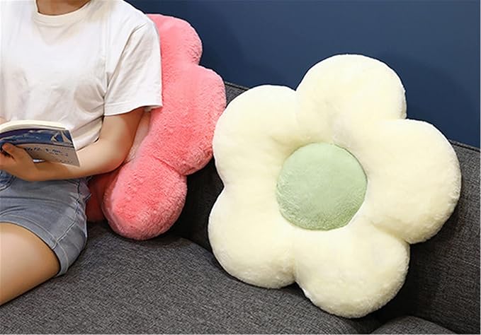 YILANLAN Cute Flower Cushion Plush Floor Pillow Casual Comfortable Pillow Office Living Room Bed Decoration Cushion Simple Room Decoration (50cm, White)
