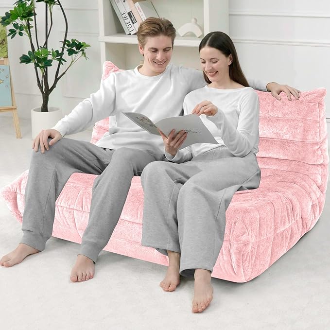 HABUTWAY Bean Bag Chair, Giant Bean Bag Chairs for Adults, 3 Seater Fireside Chair, Lazy Large Floor Bean Bag Sofa for Living Room, Bedroom, Dorm, Office (Pink)