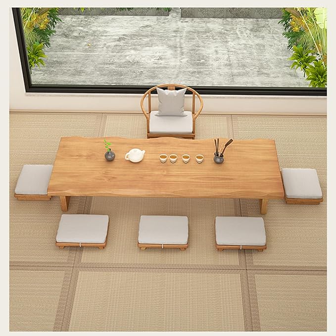 Solid Wood Japanese Tea Table, Simple and Modern Low Design, Tatami Tea Style, Zen-Inspired Kotatsu, Bay Window Seating, Floor Style (Natural Wood, 160 * 60 * 35cm)