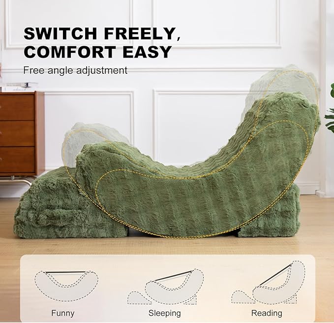 Gaint Bean Bag Chairs for Adults, Beanbag Lounge Filled with Memory Foam, Adjustable Angle, Velvet Fabric, with Detachable Footrest for Bedroom, Living Room and Nursery(Green)