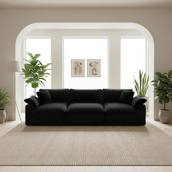 Forest aesthetics Modular Cloud Sofa,Convertible 3-Seater Set,Extra Deep Seat Down Filled Seat, Washable & Replaceable Cushion Covers for Living Room,Apartment,Black
