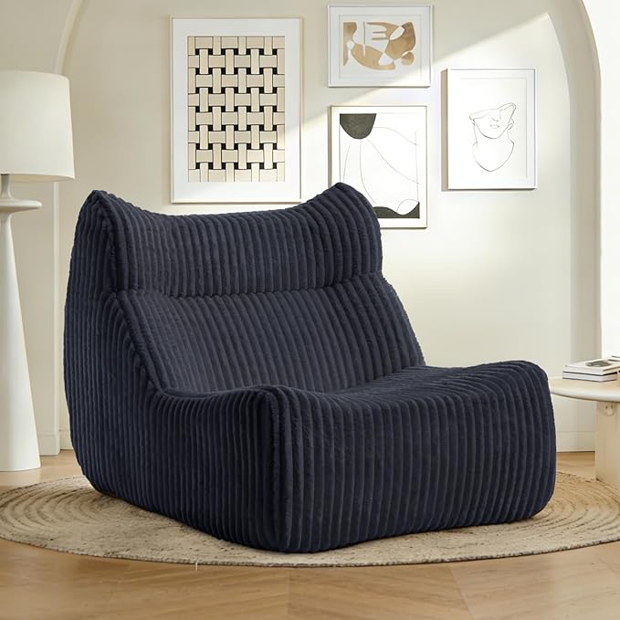 Big Bean Bag Chairs, Lazy Floor Sofa, Fireside Chair for Living Room, Bedroom, Office (Black, Single Seat)