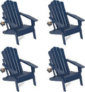 FOOWIN Adirondack Chair Set of 4, Folding Adirondack Chair with Cup Holder, HDPE All-Weather Fire Pit Chair for Patio, Garden, Backyard, Poolside, Navy Blue