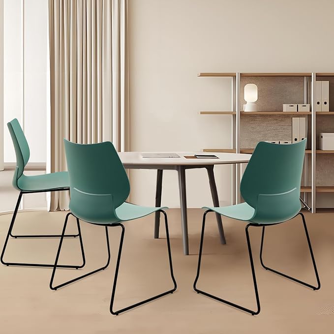 Stackable Waiting Room Chair, Stacking Office Chair with Ergonomic Lumbar Support and Metal Legs, Plastic Desk Chairs for Conference School Church Guest Reception Set of 12, Green