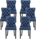 Kiztir Velvet Dining Chairs Set of 6, Upholstered Dining Room Chairs with Ring Pull Trim and Button Back, Luxury Tufted Dining Chairs for Living Room, Bedroom, Kitchen (Blue)