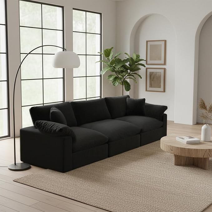 Forest aesthetics Modular Cloud Sofa,Convertible 3-Seater Set,Extra Deep Seat Down Filled Seat, Washable & Replaceable Cushion Covers for Living Room,Apartment,Black