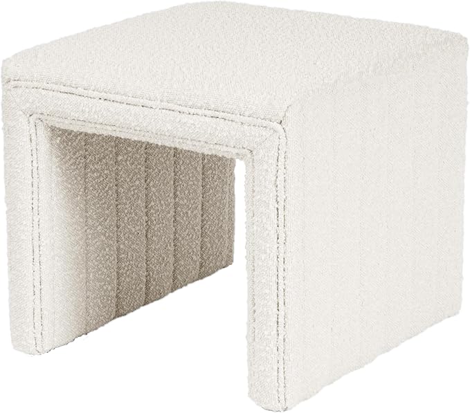 HomePop Modern Channel Tufted Ottoman|Homepop Home Décor|Ottoman for Living Room & Bedroom - Cream Boucle