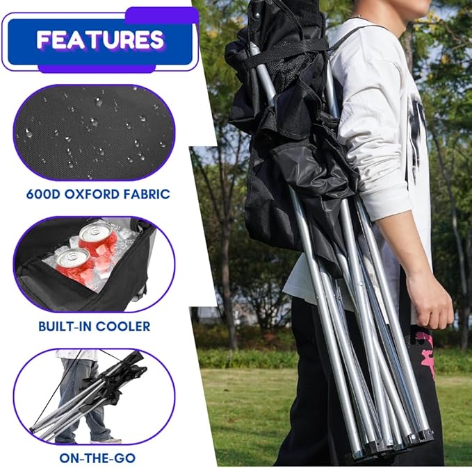 EZONE 4-Pack Camping Chairs with Built-in Ice Cooler, Portable Chair, Storage Pocket, Cup Holder, and Carry Bag Perfect for Camping, Tailgating, Fishing, Beach, and Lawn (4, Black)
