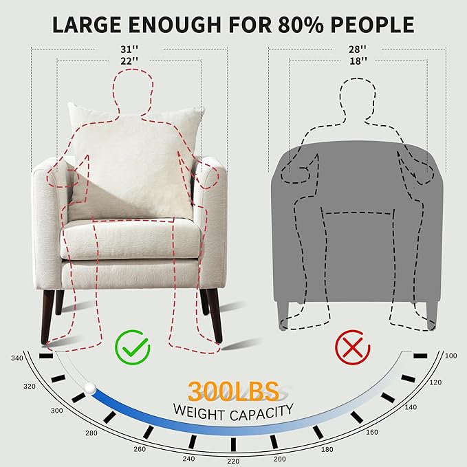 QKFF Barrel Accent Chair Set of 2 with Back Pillow, Large Upholstered Armchair with Solid Wood Legs Modern Reading Chairs for Living Room Bedroom