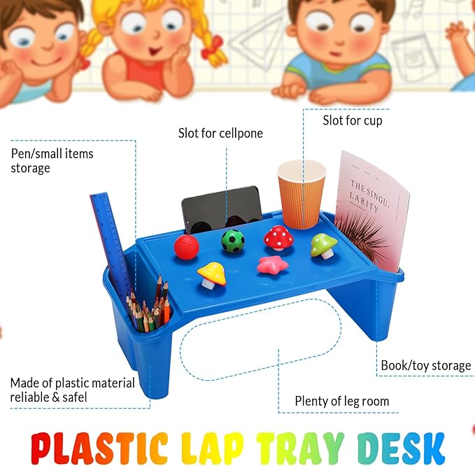 Kisston 12 Pcs Kids Lap Desk Bulk Tray Lap Table Bed Table Plastic Desk with Extra Storage Space Activities Children Portable for Kids Students Work Study School Classroom(Colorful)