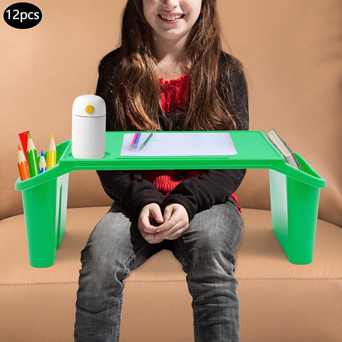 Set of 12 Kids Lap Desk Tray, Portable Activity Table, Drawing, Stackable, Classroom, Portable, Plastic,19.69" L x 9.84" W x 7.09" H, Green