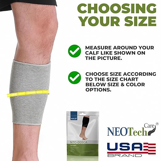 NeoTech Care Calf Compression Sleeve for Calves Support or Shin Splint (Gray Color, Size S, 1 Pair)