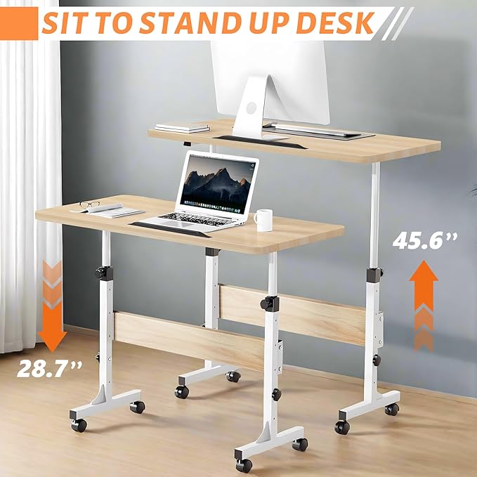 HDHNBA Rolling Desk Adjustable Height,Portable Laptop Desks,Small Standing Desk with Wheels for Home Office