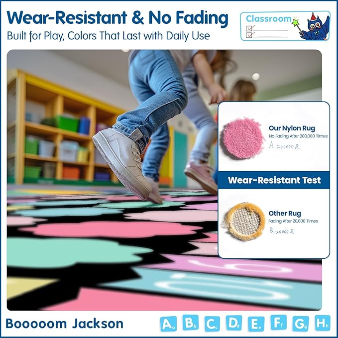 Booooom Jackson 7'6''x13' Pastel Clouds Classroom Rug for Kids Room Seating Décor - Thick Nylon Large Preschool Carpet Daycare Rug for Teaching & Playroom, Non-Slip &No Triping,20X Stain Resistance