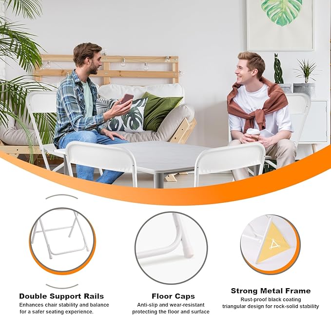 6 Pack White Folding Chairs, Portable Stackable Commercial Foldable Chair, Indoor Outdoor Plastic Folding Chair for Events/Office/Home/Wedding/Party, 400lbs Capacity