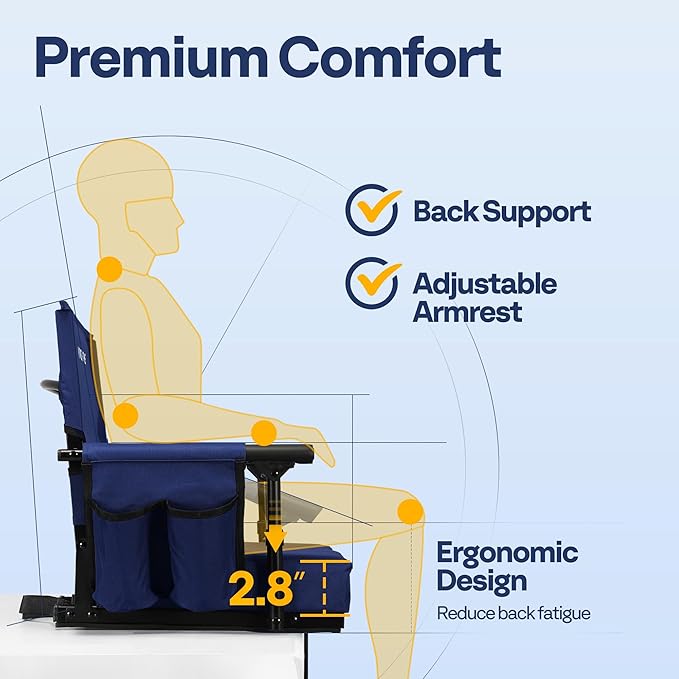 VIVOHOME Stadium Seats with Back Support and Cushion, 2 Pack Portable Bleacher Chairs with Cup Holder and Shoulder Strap