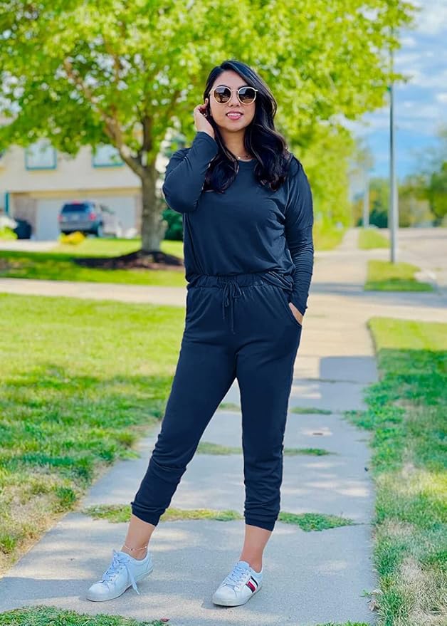 PRETTYGARDEN Women Fall 2 Piece Lounge Outfit Long Sleeve Tops High Waisted Jogger Pants Set Spring Travel Clothes Tracksuit