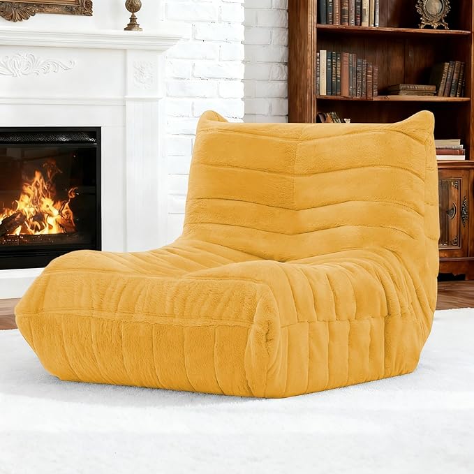 Bean Bag Chair for Adults, Giant Bean Bag Sofa Oversized Beanbag Chairs, Fireside Bean Bag Couch with High Density Sponge Filled Large Bean Bags Chair for Apartment Living Room Bedroom, Yellow