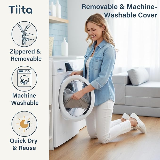 Tiita Folding Sofa Bed-Convertible Sleeper Chair with Storage Bag, Tri Foldable Mattress with Pillow, Portable Fold Out Chair Bed Floor Sofa for Living Room/Dorm/Guest Use/Travel, Single Size, Grey