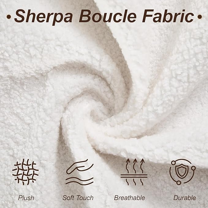 87" Sherpa Boucle 3 Seater Sofa Modern Cloud Couch with Solid Wood Legs, 25in Extra Deep Seat, Comfy Thick Cushion Upholstered Sofa Couches with 3 Pillows for Living Room, White