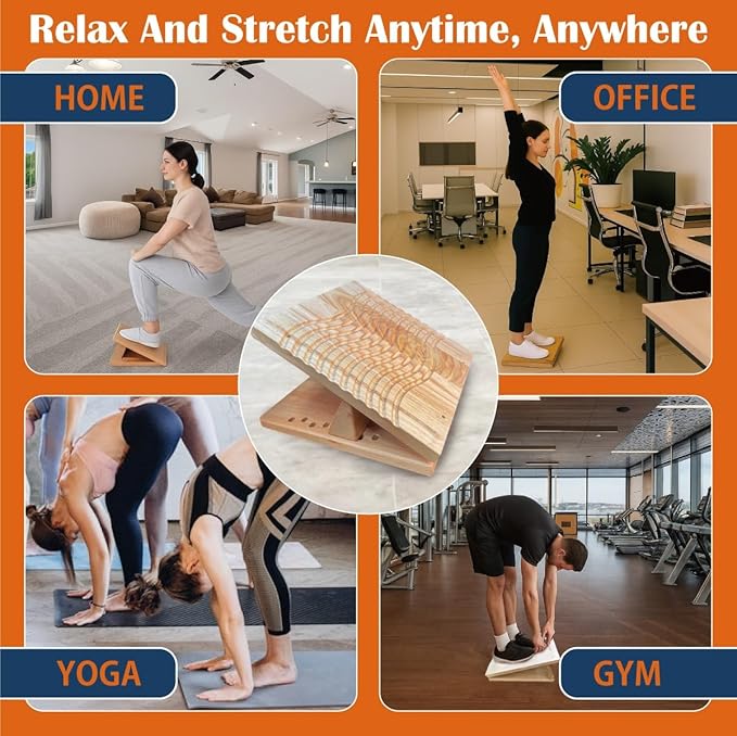 KIJO Studio Professional Wooden Calf Stretcher Slant Board 550 lbs Weight Capacity 16-Angle Adjustable Incline Calf Stretch Slant Board for Calf Stretching Exercise Squat & Physical Therapy Non-Slip