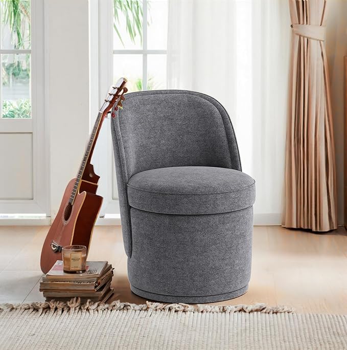 MALOL Swivel Accent Chair Set of 2, 360° Swivel Round Chair with Hidden Storage, Vanity Chairs, Modern Small Barrel Armchair for Living Room/Bedroom, Darkgrey