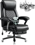 600LBS Large Heavy Duty Office Chair with Foot Rest,Reclining Big and Tall Office Chair with Pocket Spring Cushion, Comfy High Back with Adjustable Lumbar Support,Dual Rubber Wheel