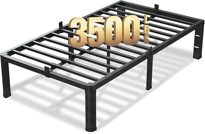 VIPSHOW 14 Inch Twin Size Bed Frame, 3500Lbs Heavy Duty Metal Platform with Round Corner Legs Mattress Slide Stopper, Steel Slat Support No Box Spring Needed, Noise Free, Non-Slip, Easy Assembly