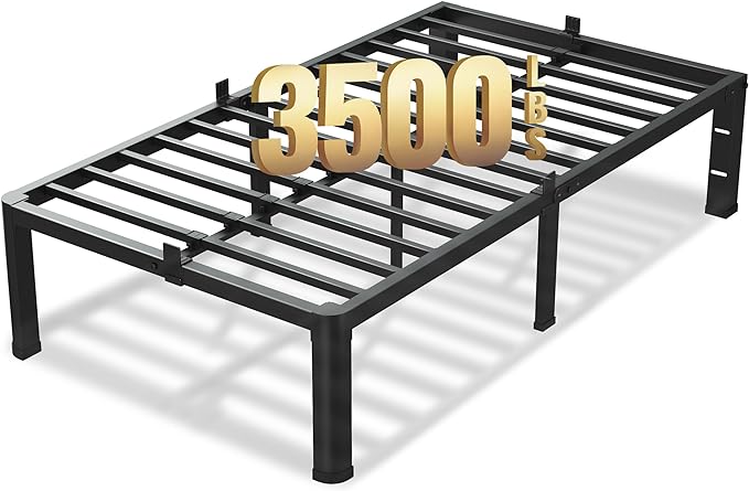 VIPSHOW 18 Inch Twin XL Bed Frame, 3500Lbs Heavy Duty Metal Platform with Round Corner Legs Mattress Slide Stopper, Steel Slat Support No Box Spring Needed, Noise Free, Non-Slip, Easy Assembly