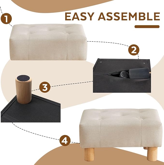 FIMIVIBI Small Foot Stool Ottoman, Linen Footstool Ottoman Foot Rest for Couch, Rectangle Footstools and Ottomans Small for Living Room, Entryway and Bedroom (Beige)