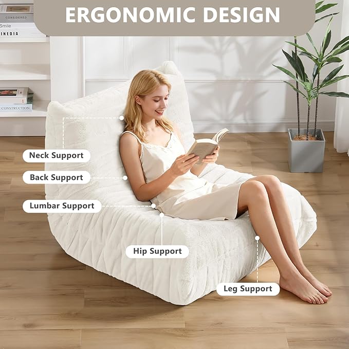 Bean Bag Chair for Adults, Giant Bean Bag Sofa Oversized Beanbag Chairs, Fireside Bean Bag Couch with High Density Sponge Filled Large Bean Bags Chair for Apartment Living Room Bedroom, Beige