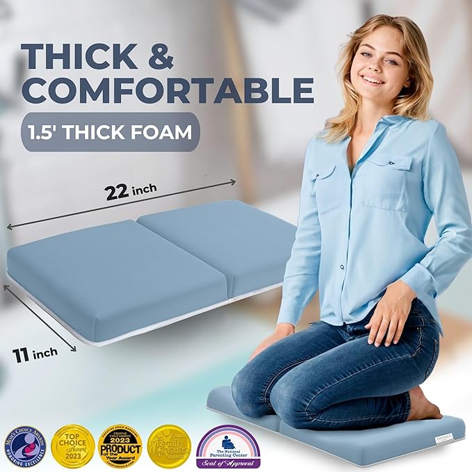 Comfortable Baby Bath Kneeler and Elbow Rest Pad Set – Thick Memory Foam Bath Kneeling Pad with Elbow Support – Baby Bathtub Cushion with Toy Organizer for Bathing Infant or Toddler - Blue