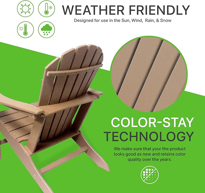 NewTechWood Atlantic Classic Curveback Plastic Weather Resistant Patio Adirondack Chair, Easy Installation, Widely Used in Outdoor, Fire Pit, Deck, Lawn, Outside, Garden Chairs (Roman Antique)