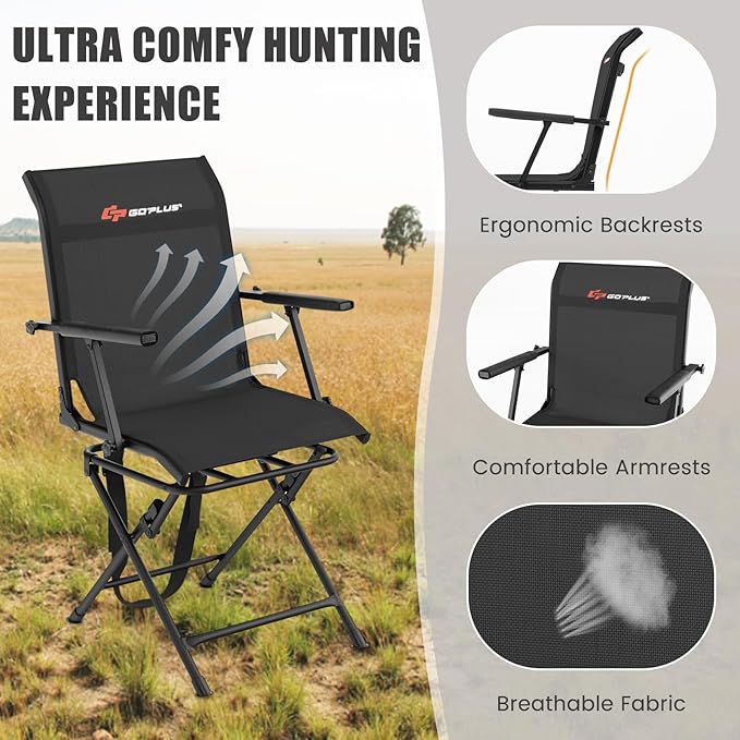 Goplus Hunting Chair, 360° Swivel Folding Hunting Blind Chair with Carrying Strap, 330LBS Capacity, Portable Deer Hunting Stool, Silent Ground Dove Hunting Chair, No Assembly