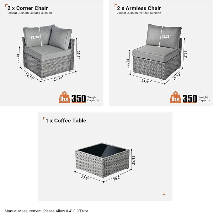 ovios Outdoor 7 Piece Coversation Set with Coffee Table,Sectional Patio Furniture Set with All-Weather Wicker Sofa,Modern Outside Couch for Balcony Backyard Pool, Dark Grey