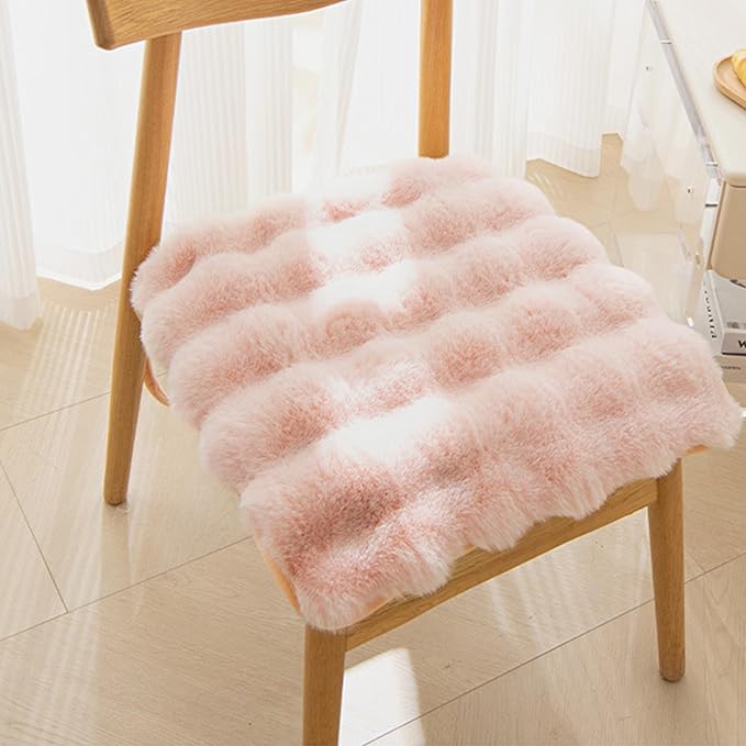 Square Faux Fur Seat Cushion, Faux Rabbit Fleece Chair Pad, Winter Thick Plush Cushions for Dining Chairs, Comfy Lazy Sofa Office Floor Pillow, Cute Bedroom Decor(Pink,1pc/19.7×19.7inches)