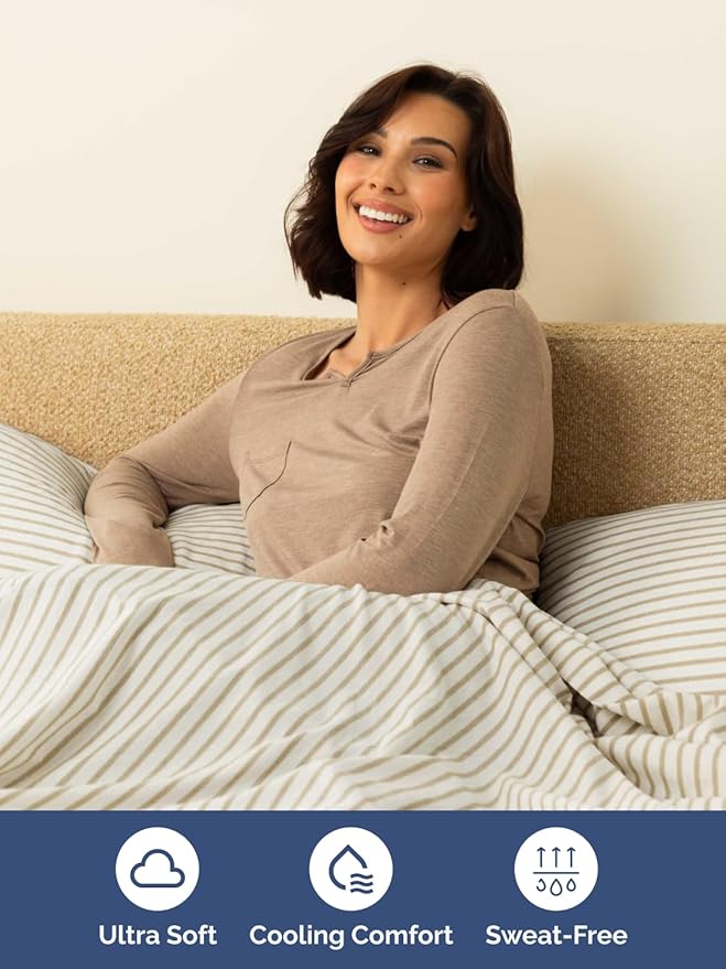 Extra Deep Pocket Split King Sheets - 5 Piece Breathable & Cooling Bed Sheets - Hotel Luxury Bed Sheet Set - Soft, Wrinkle Free & Comfy - Easily Fits Extra Deep Mattresses - Beige Striped Sheets Set