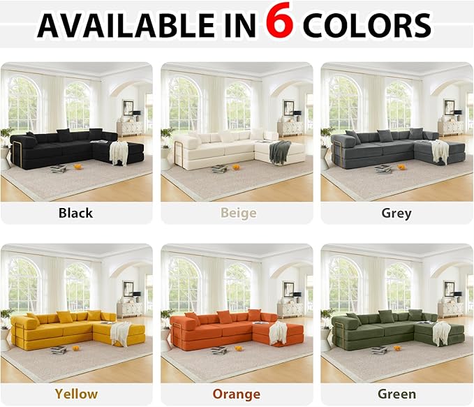 HANXIN 108" Modular Sectional Sofa, Futon Convertible Sofa Bed,Oversized Corduroy Boneless Couch for Living Room,Floor Loveseat Sleeper with Pull Out Bed,Free Combination,No Assembly Required (Grey)
