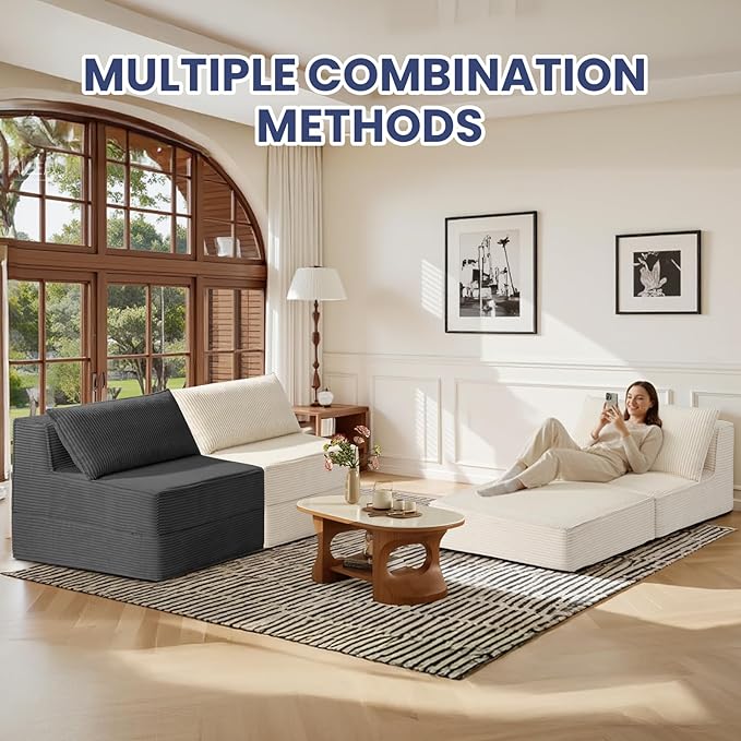 Convertible Sofa Bed, Fold Out Chair with Pillow, Versatile Floor Couch with Back Support, Portable Chair Bed Comfy Floor Lounge Sofa for Living Room Bedroom Guest Room, Grey