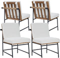 DUOMAY Mid-Century Modern Dining Chairs Set of 4, Sherpa Upholstered Side Chair with Rear Handle, Armless Chair with Metal Legs for Kitchen Dining Room Living Room Vanity, White
