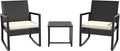 ELEGIBLISS 3 Pieces Outdoor Patio Set -Wicker Rattan Chair Conversation Set with Glass Table for Poolside Yard Rocking Chair Set for Bistro Garden Front Porch All Weather Patio Furniture Set