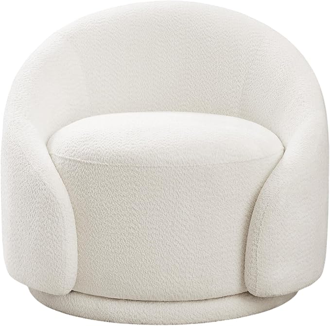 VANOMi Swivel Accent Chairs, Sherpa Round Swivel Barrel Chair with Armrest, Comfy Chair for Bedroom, Corner, Living Room, Apartment, White