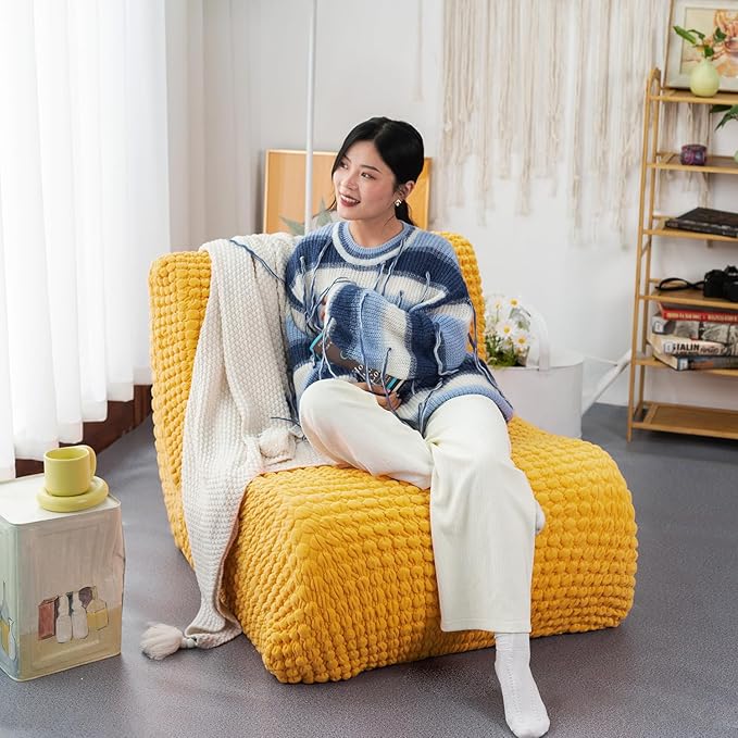 N&V Single Seated Foam Sofa, Armless Floor Sofa, One Piece High Density Foam, Removable and Machine Washable Cover (Yellow)