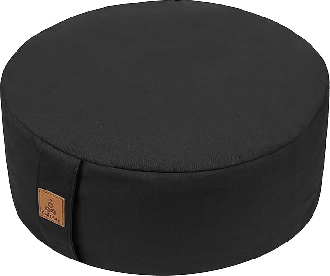 FelizMax Zafu Buckwheat Meditation Cushion,D=13"/16" H=5.5",Round Zabuton Meditation Pillow,Yoga Bolster Kneeling Pillow Premium Yoga Pillow for Sitting on Floor Zippered Cotton Cover