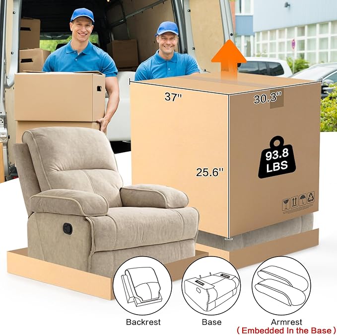 KeyEnergy Manual Rocker Recliner Chair for Adults, High Back Glider with Deep Seat, Upholstered Fabric Armchair for Living Room & Nursery, Flaxen