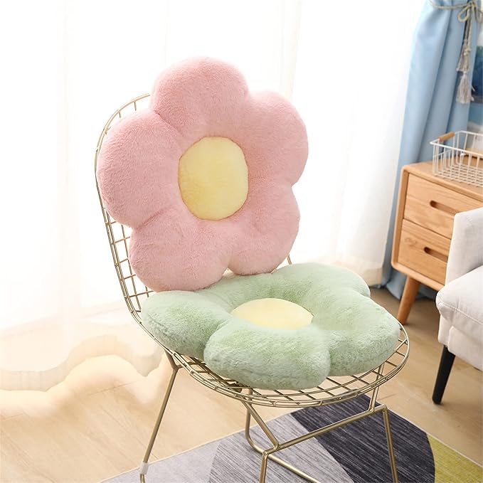 YILANLAN Cute Flower Cushion Plush Floor Pillow Casual Comfortable Pillow Office Living Room Bed Decoration Cushion Simple Room Decoration (40cm, Green)