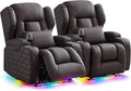 Wall Hugger Power Recliner Chair with Heat and Massage, Overstuffed Reclining Sofa Chair for Living Room Home Theater RV with 3-Side LED Lights/Cup Holders/USB & Type C Port (Brown)