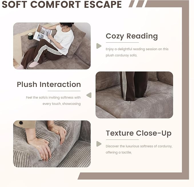 WJShome Cloud Couch Modular Sectional Sofa,141.73" U Shaped Sofa with 2 Ottomans,Brown Corduroy Couch 5 Seater,Convertible Sectional Sofa for Living Room,Cushion Covers Removable& Washable