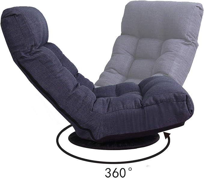 360° Swivel Floor Chair Single Lazy Sofa Leisure Balcony Reclining Japanese Tatami Adjustable Recliner with Ottoman for Living Room, Bedroom, Indoor Use (Footstool, Navy)